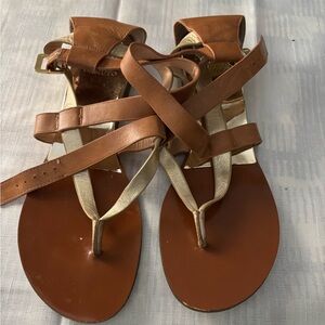 Vince Tan and Gold Strappy Sandals